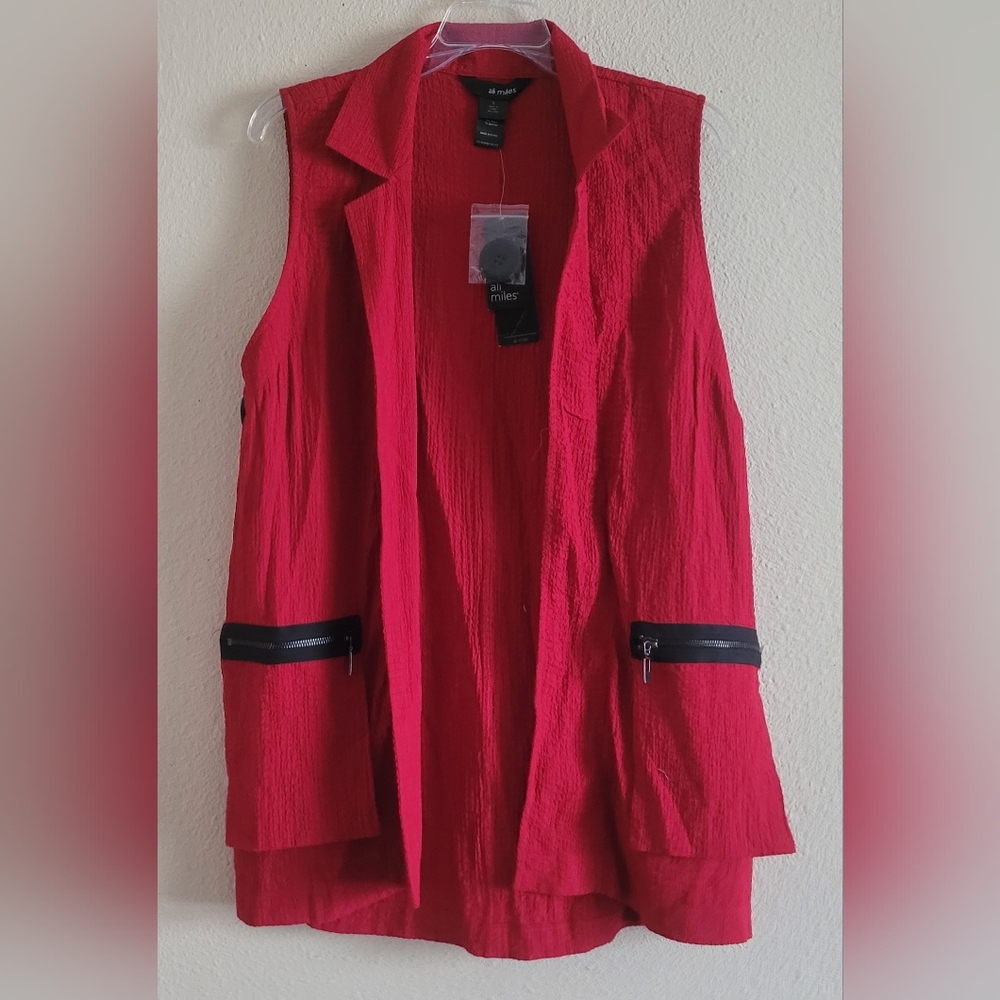 Ali Miles Sz Small Sleeveless Zip-Pocket Blazer Vest